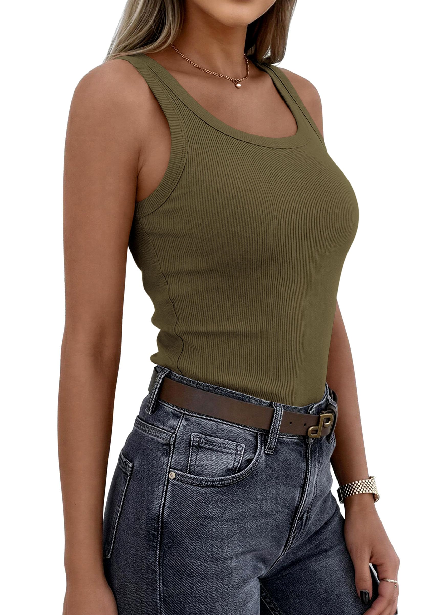 PRETTYGARDEN Womens Summer Tops Spring Cute Sleeveless Scoop Neck Workout Tank Top Casual Ribbed Knit Basic Cami Shirts PRETTYGARDEN