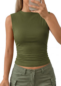 PRETTYGARDEN Tank Top for Women Summer Fashion Clothing Mock Neck Ribbed Knit Slim Fitted Shirts Going Out Tops PRETTYGARDEN