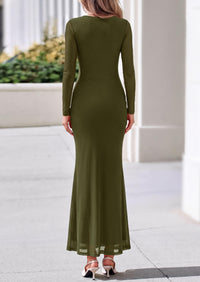 PRETTYGARDEN Women's Long Sleeve Tie Waist Maxi Dresses						  Sexy Mesh Style,Ruched Design,Wedding Guest,Cocktail Party,Night Out,2026 Early Fall Fashion Outfits,Cute Spring Dress