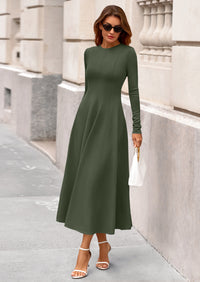 PRETTYGARDEN Women's Fall Long Sleeve Midi Dress Casual Elegant Ruffle Flowy A Line Swing Cocktail Party Dresses