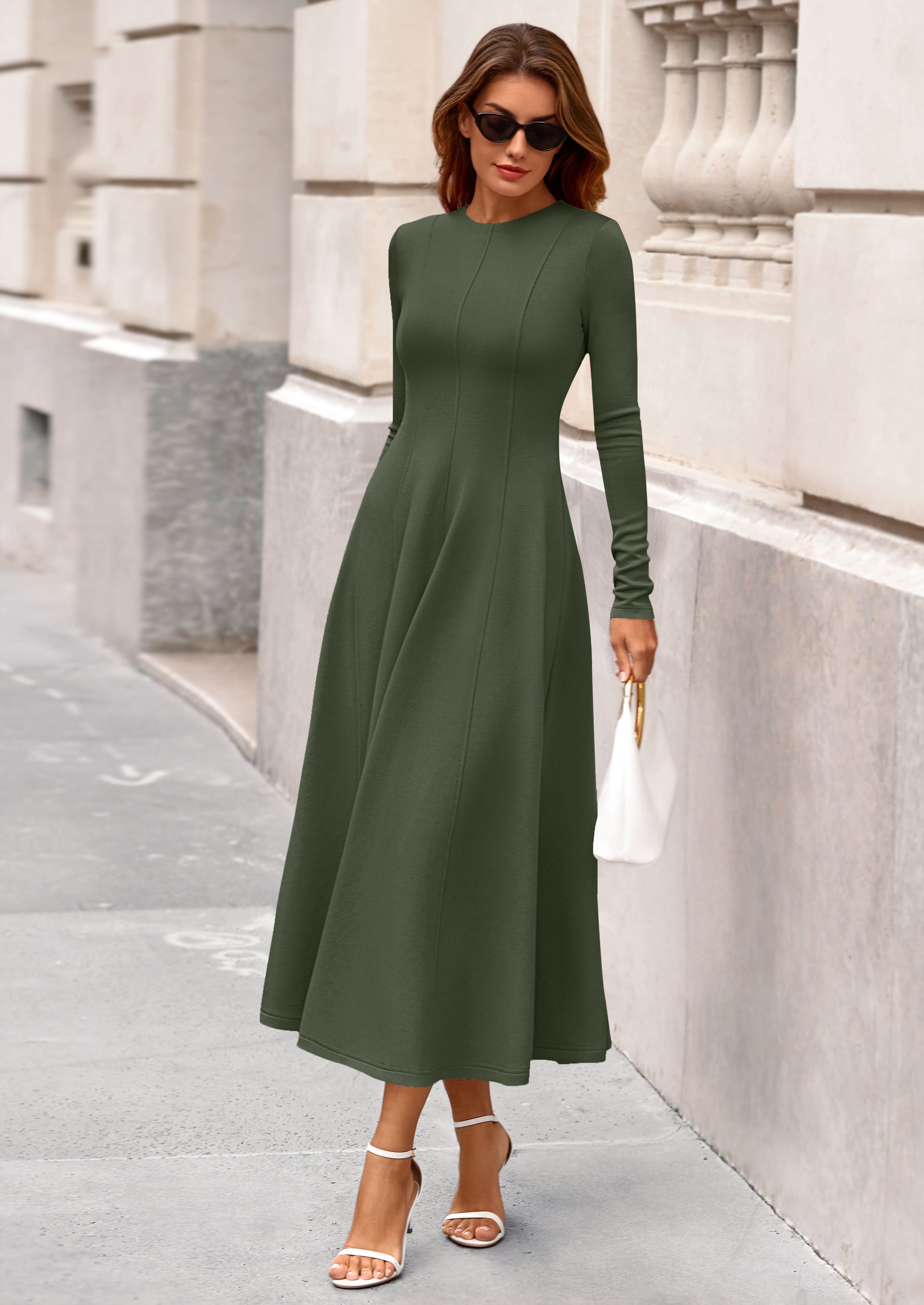 PRETTYGARDEN Women's Fall Long Sleeve Midi Dress Casual Elegant Ruffle Flowy A Line Swing Cocktail Party Dresses