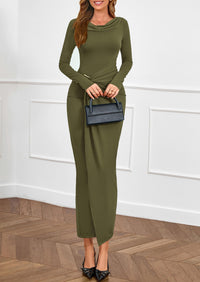 PRETTYGARDEN Women's Fall Wedding Guest Cocktail Midi Dresses Elegant Long Sleeve Bodycon Ruched Dress Fashion Clothing PRETTYGARDEN