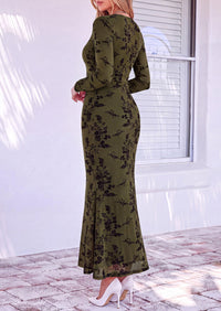 PRETTYGARDEN Women's Long Sleeve Floral Maxi Bodycon Dress  Cocktail Dresses for Wedding Guest, Square Neck, Stretchy Mesh, Elegant Classy, Formal Holiday Party, Fall Date Night Outfits