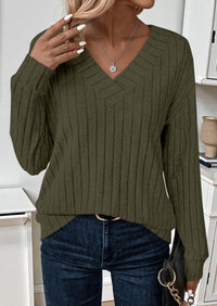 PRETTYGARDEN Fall Fashion Long Sleeve Shirts for Women Ribbed Knit V Neck Dressy Casual Lightweight Sweaters Tunic Tops