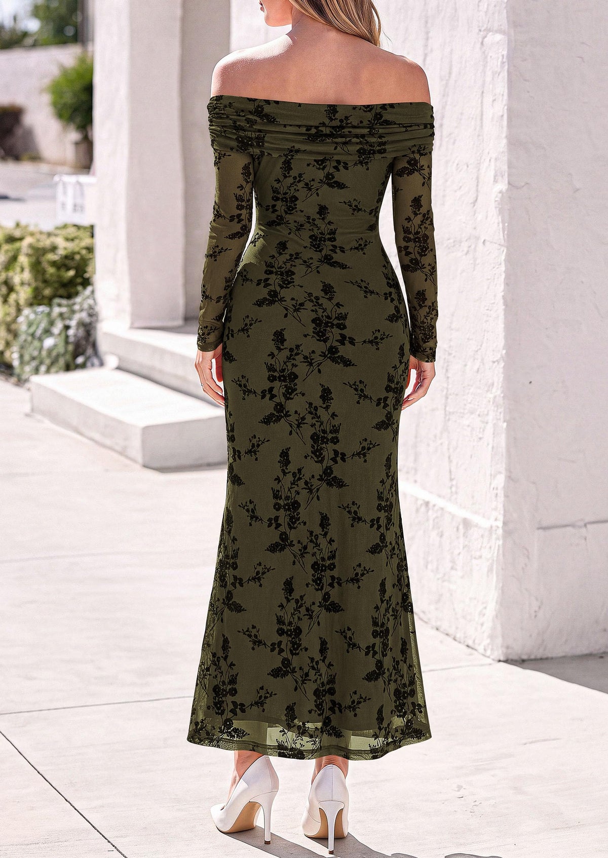 PRETTYGARDEN Womens Off Shoulder Floral Maxi Wedding Guest Dress  Mesh Slim Fit,Elegant Bodycon,Formal Party Cocktail Dress,Bridal Shower Baby Shower,Date Night Outfits,Vacation Long Dresses