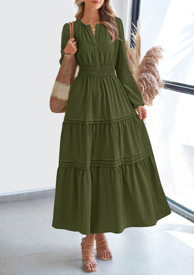 PRETTYGARDEN Women's Elegant Maxi Dresses Long Sleeve V Neck Flowy Pockets Casual Modest Dress Fall Fashion Clothes