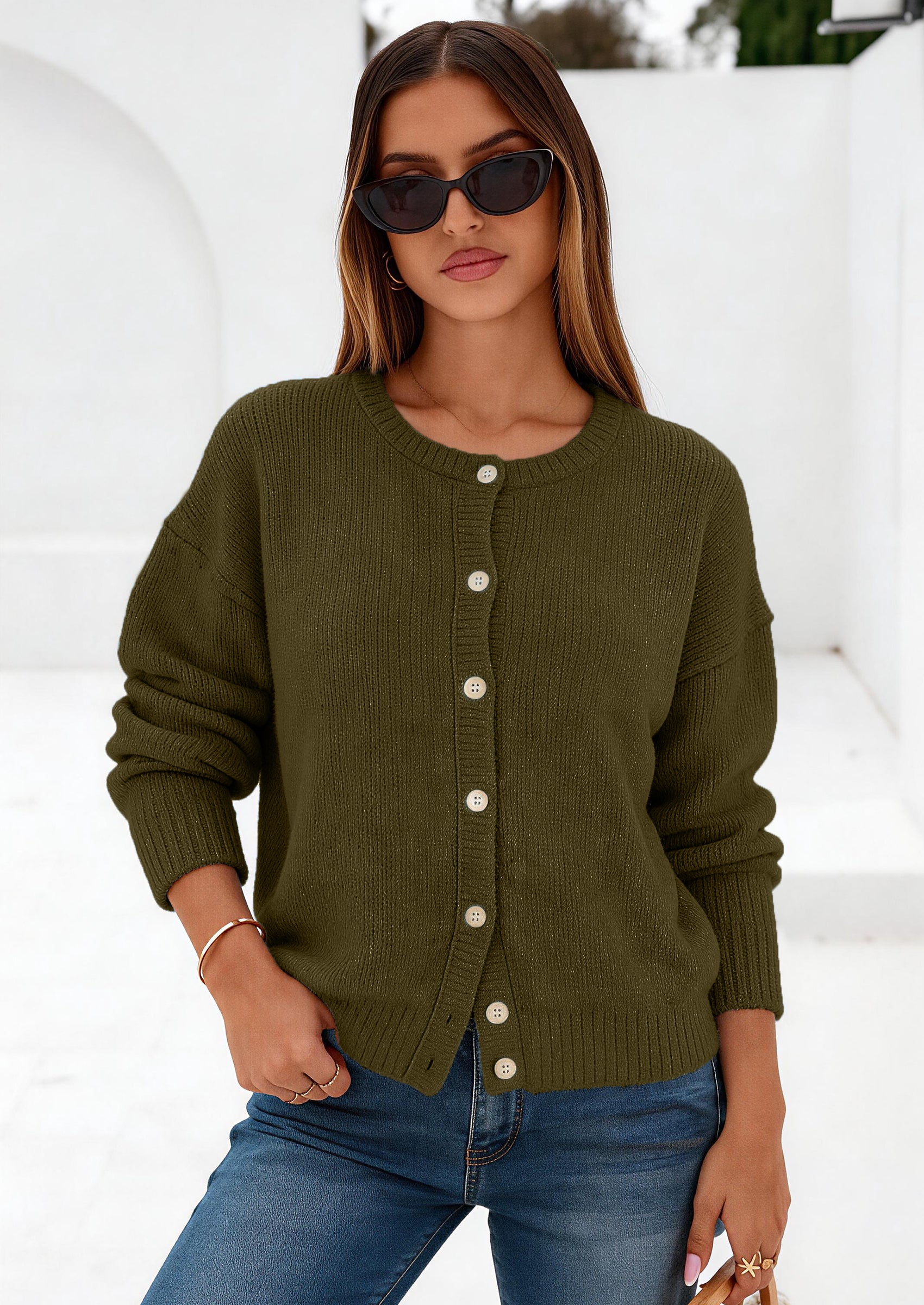 PRETTYGARDEN Long Sleeve Crewneck Button Down Womens Sweaters Fall Open Front Chunky Cardigan Sweaters for Women