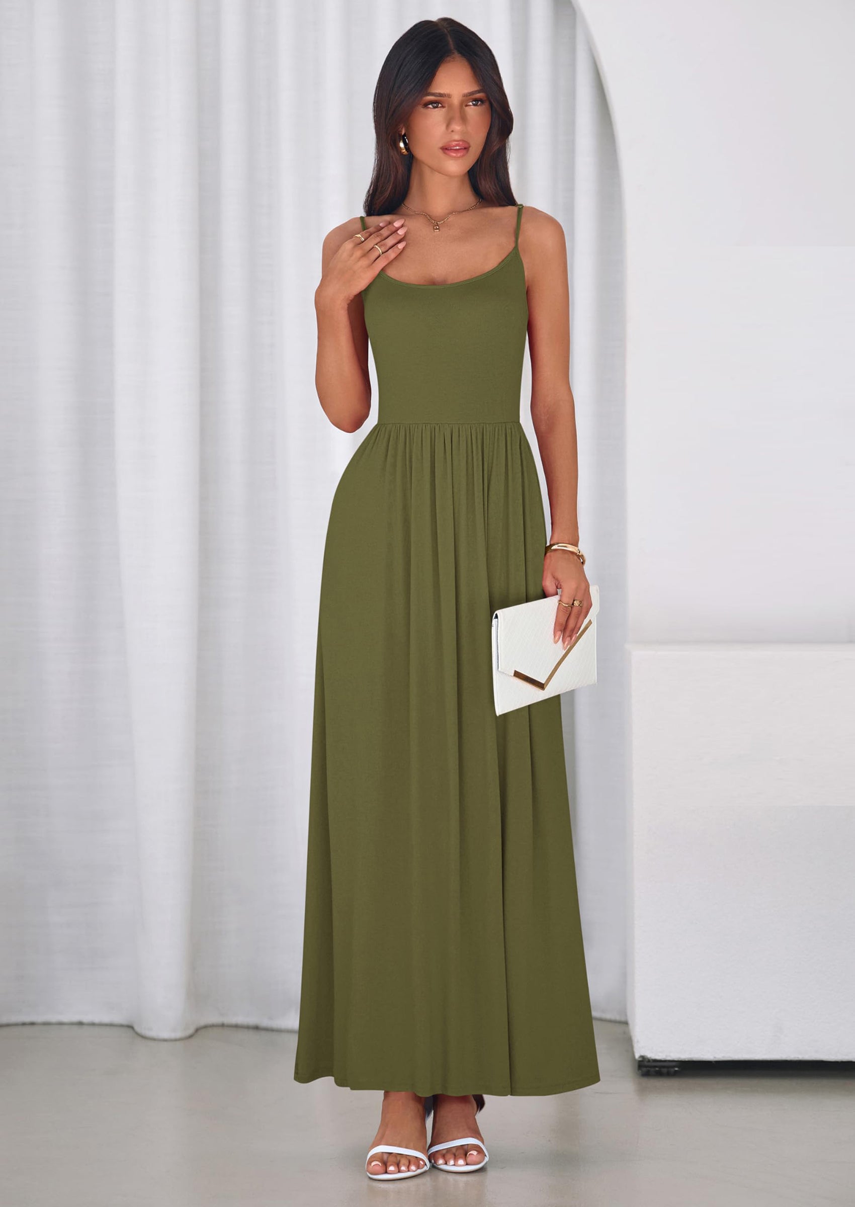 PRETTYGARDEN Womens Spaghetti Strap Maxi Dresses Sleeveless Summer Dress Long Casual Knit Flowy Beach Sundresses with Pockets PRETTYGARDEN