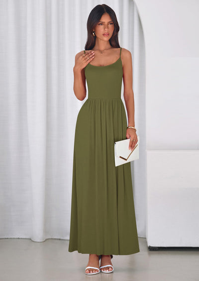 PRETTYGARDEN Womens Spaghetti Strap Maxi Dresses Sleeveless Summer Dress Long Casual Knit Flowy Beach Sundresses with Pockets PRETTYGARDEN