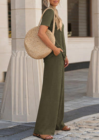 PRETTYGARDEN Summer Lounge Sets for Women 2 Piece Short Sleeve Crewneck Cute Tops and Wide Leg Pants with Pockets Pj Set PRETTYGARDEN