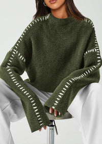 PRETTYGARDEN Women's Chunky Knit Sweaters Fall Long Sleeve Mock Neck Oversized Pullover Tops Winter Fashion Clothes