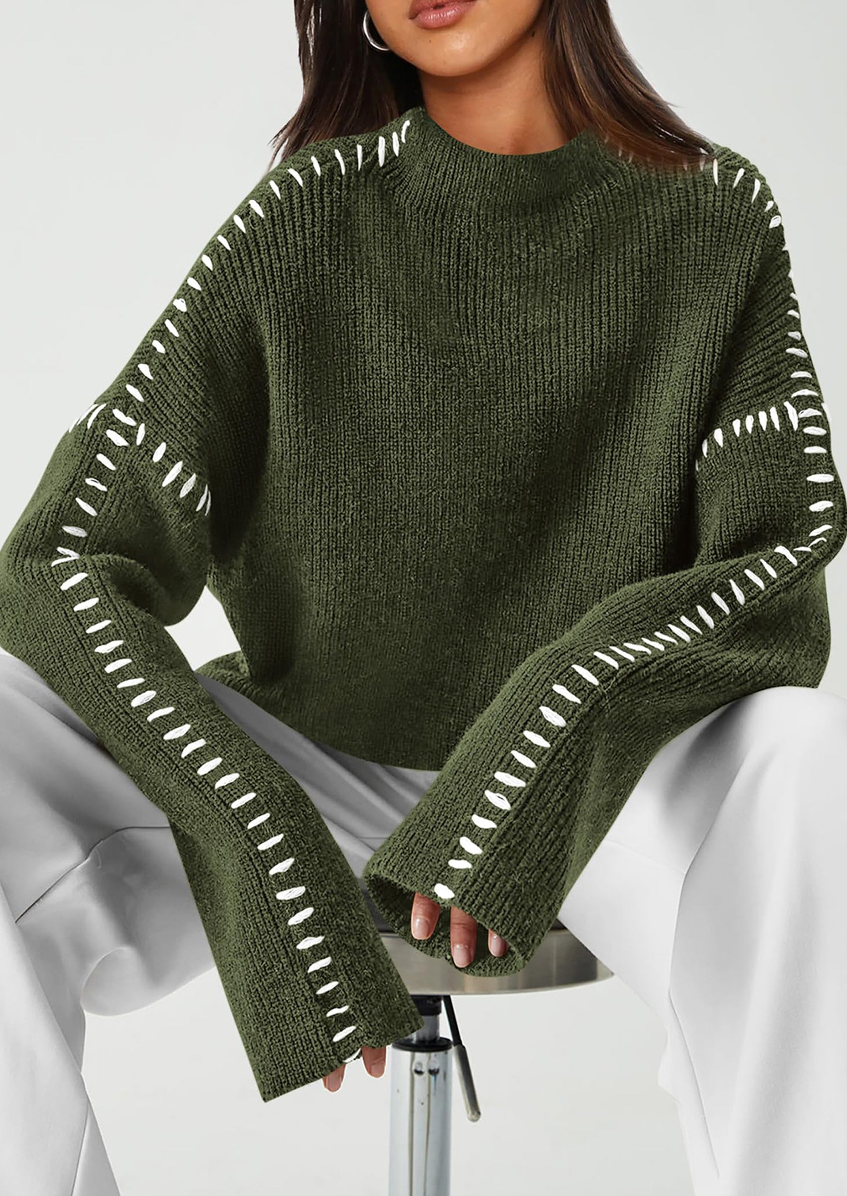 PRETTYGARDEN Women's Chunky Knit Sweaters Fall Long Sleeve Mock Neck Oversized Pullover Tops Winter Fashion Clothes