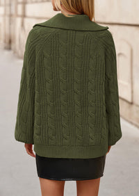 BTFBM Sweaters for Women Fall Fashion Loose Quarter Zip Pullover Collared Long Sleeve Cable Knit Winter Clothes