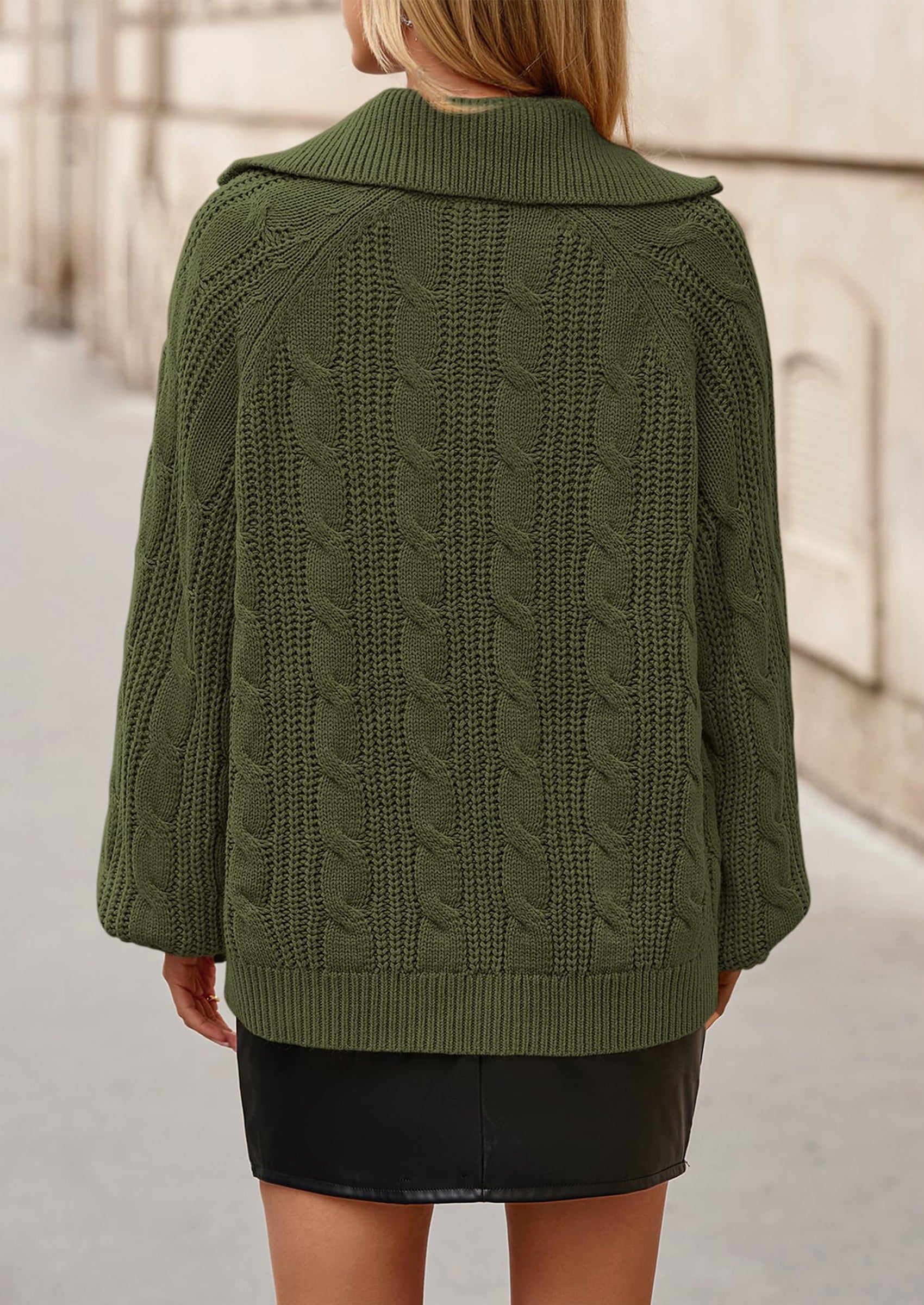 BTFBM Sweaters for Women Fall Fashion Loose Quarter Zip Pullover Collared Long Sleeve Cable Knit Winter Clothes