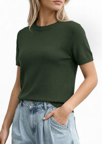 PRETTYGARDEN Women's Short Sleeve Sweaters Spring Crew Neck Knit Work Shirts Business Casual Tops Summer Fashion Clothes PRETTYGARDEN