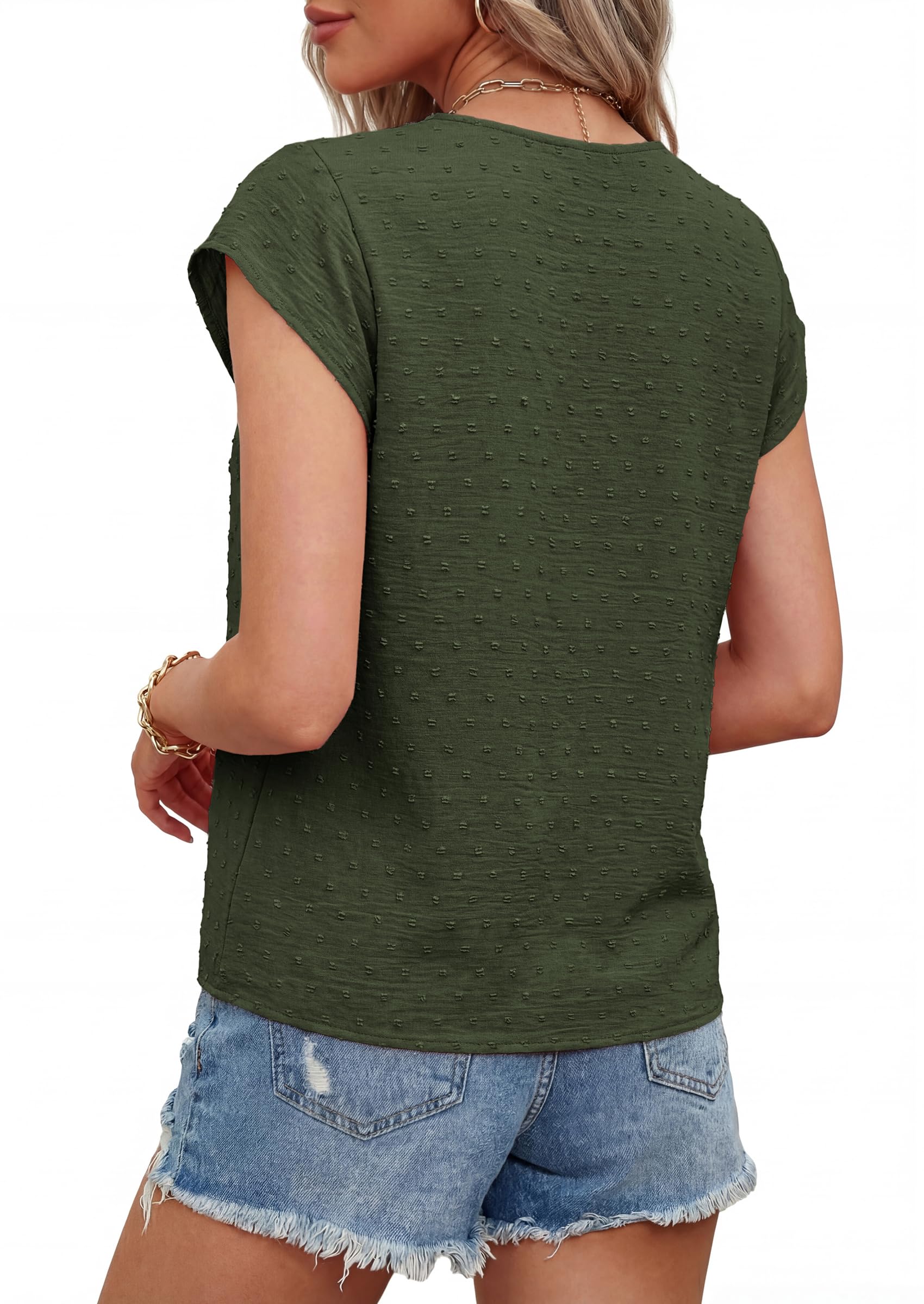 PRETTYGARDEN Women's Summer Blouses Casual Dressy Swiss Dot Cap Sleeve V Neck Tops 2026 Trendy Work Business Spring Shirts