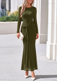 PRETTYGARDEN Women's Long Sleeve Tie Waist Maxi Dresses						  Sexy Mesh Style,Ruched Design,Wedding Guest,Cocktail Party,Night Out,2026 Early Fall Fashion Outfits,Cute Spring Dress