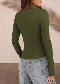 PRETTYGARDEN Womens Button Down Shirts V Neck Collared Ruched Slim Fit Long Sleeve Shirt Casual Fall Fashion Ladies Tops PRETTYGARDEN