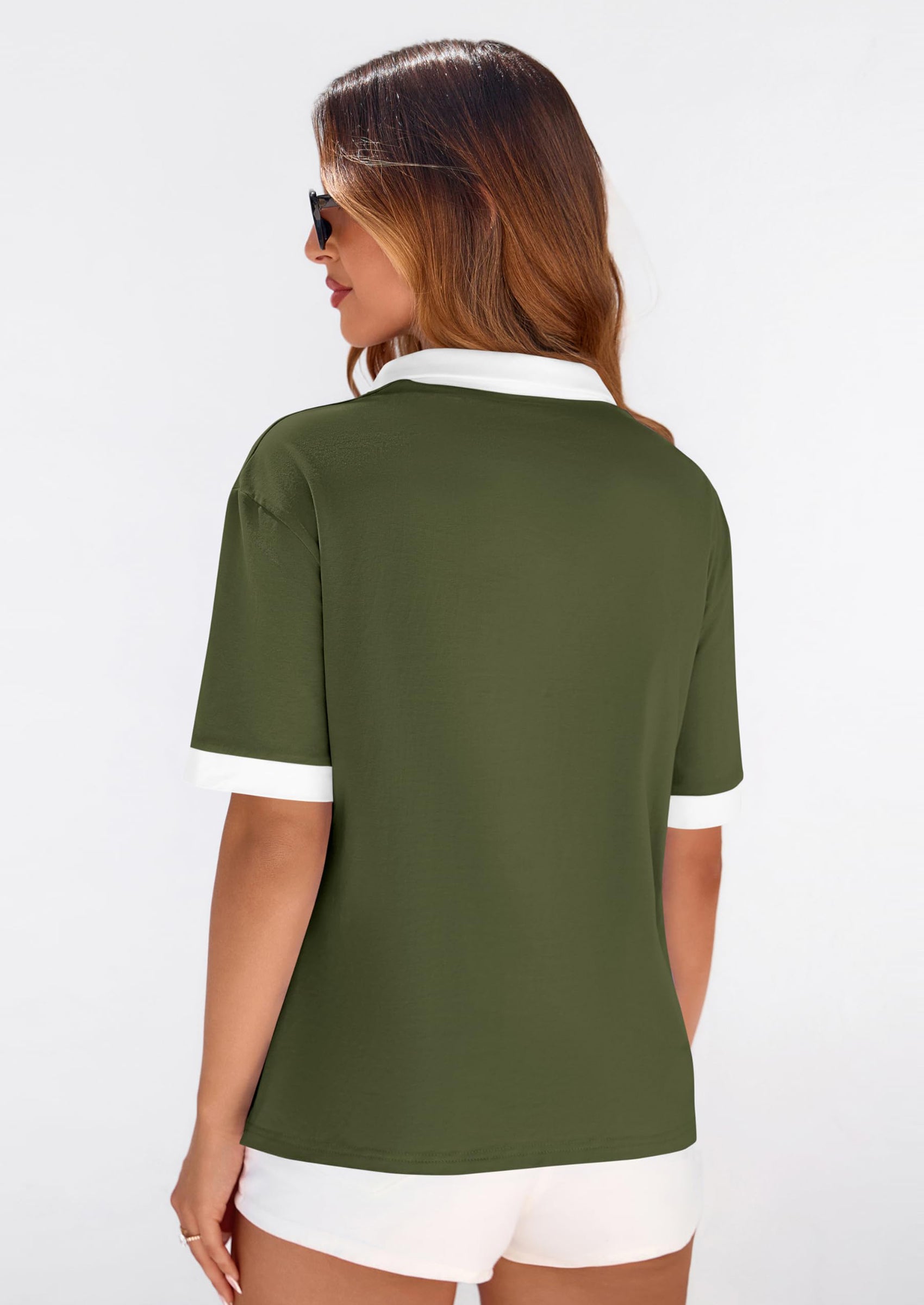 PRETTYGARDEN Summer Short Sleeve Polo Shirts for Women Collared V Neck Work Dressy Tops Knit Loose Business Casual Outfits PRETTYGARDEN