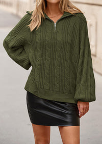 BTFBM Sweaters for Women Fall Fashion Loose Quarter Zip Pullover Collared Long Sleeve Cable Knit Winter Clothes