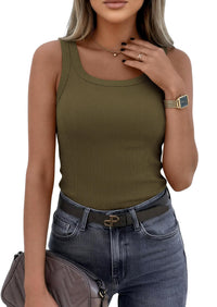 PRETTYGARDEN Womens Summer Tops Spring Cute Sleeveless Scoop Neck Workout Tank Top Casual Ribbed Knit Basic Cami Shirts PRETTYGARDEN