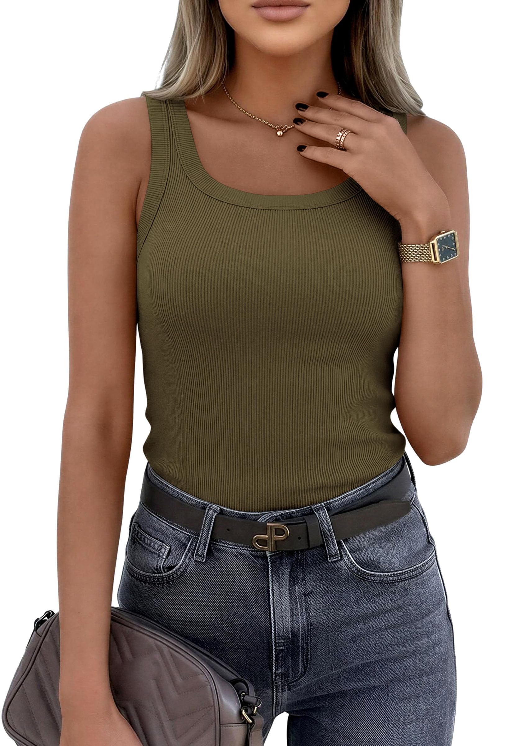 PRETTYGARDEN Womens Summer Tops Spring Cute Sleeveless Scoop Neck Workout Tank Top Casual Ribbed Knit Basic Cami Shirts PRETTYGARDEN