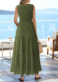 PRETTYGARDEN Summer Dresses for Women Sundresses Sleeveless V Neck Eyelet A Line Flowy Beach Vacation Spring Maxi Dress PRETTYGARDEN