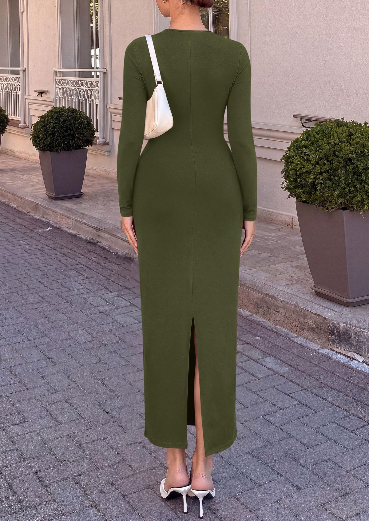 PRETTYGARDEN Women's Long Sleeve Ruched Bodycon Wedding Guest Maxi Dresses  Deep V Neck, Wrap Draped Dress, Slim Fit, Stretchy, Formal Maxi Dress 2026, Elegant Cocktail Party, Holiday Outfits