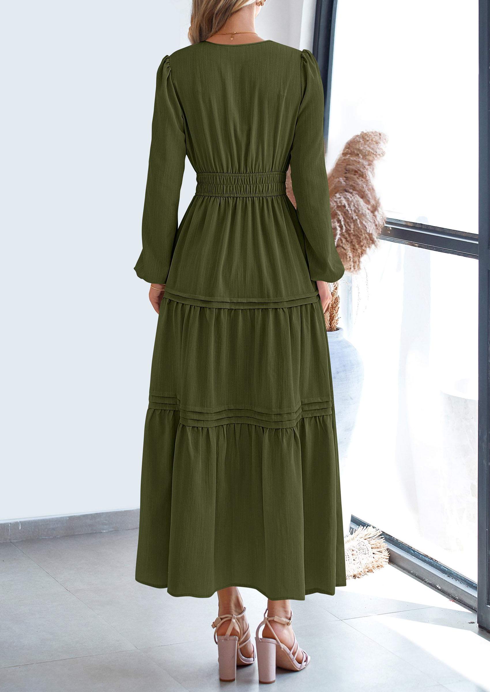 PRETTYGARDEN Women's Elegant Maxi Dresses Long Sleeve V Neck Flowy Pockets Casual Modest Dress Fall Fashion Clothes