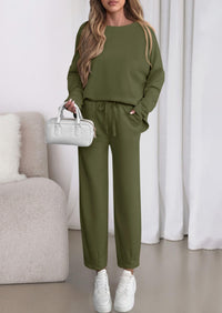 PRETTYGARDEN Womens 2 Piece Matching Lounge Sets Fall Long Sleeve Boatneck Sweatsuit Drawstring Sweatpants Pockets