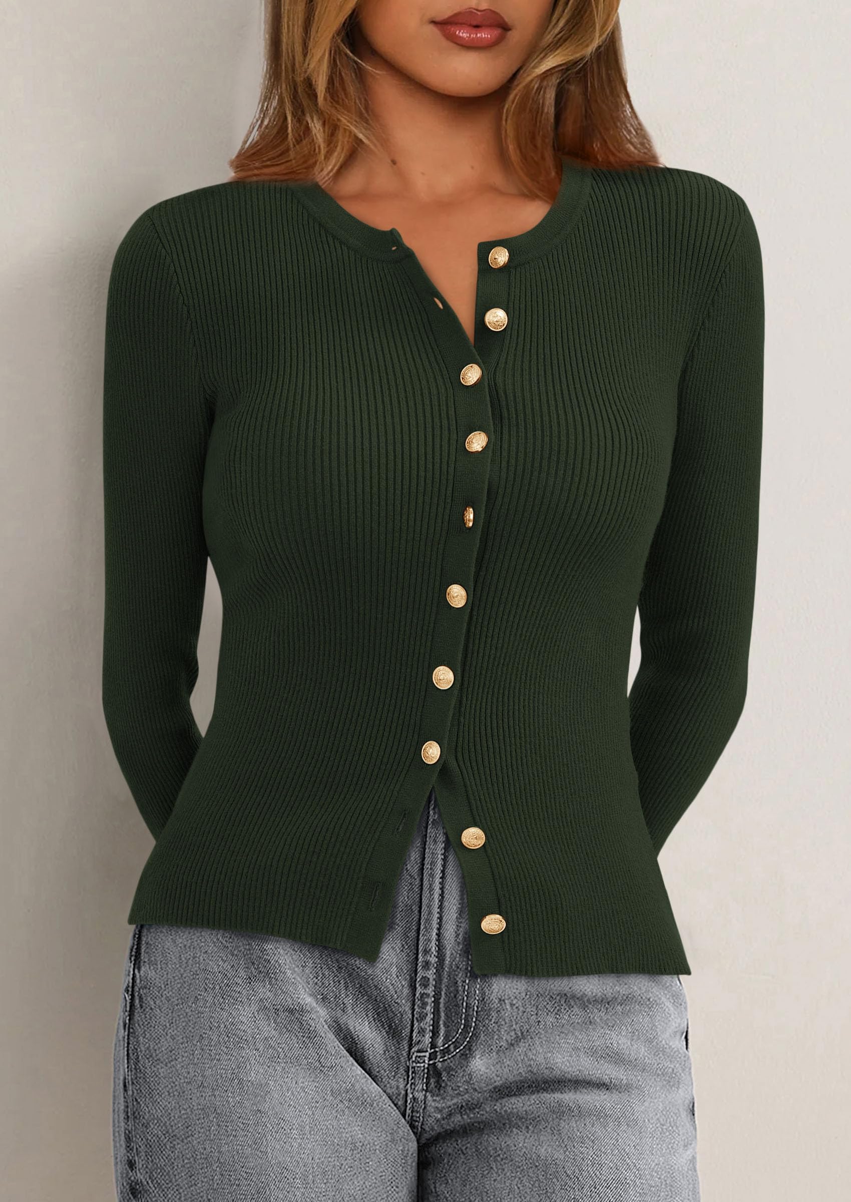 PRETTYGARDEN Womens Fall Cardigan Sweaters Lightweight Long Sleeve Button up Ribbed Knit Tops Winter Fashion Clothes