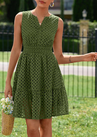 PRETTYGARDEN Women's Summer Dresses Sleeveless V Neck Eyelet Hollow Out Swing A Line Beach Vacation Sun Dress PRETTYGARDEN