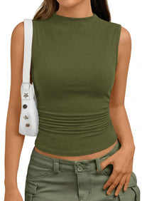 PRETTYGARDEN Tank Top for Women Summer Fashion Clothing Mock Neck Ribbed Knit Slim Fitted Shirts Going Out Tops PRETTYGARDEN