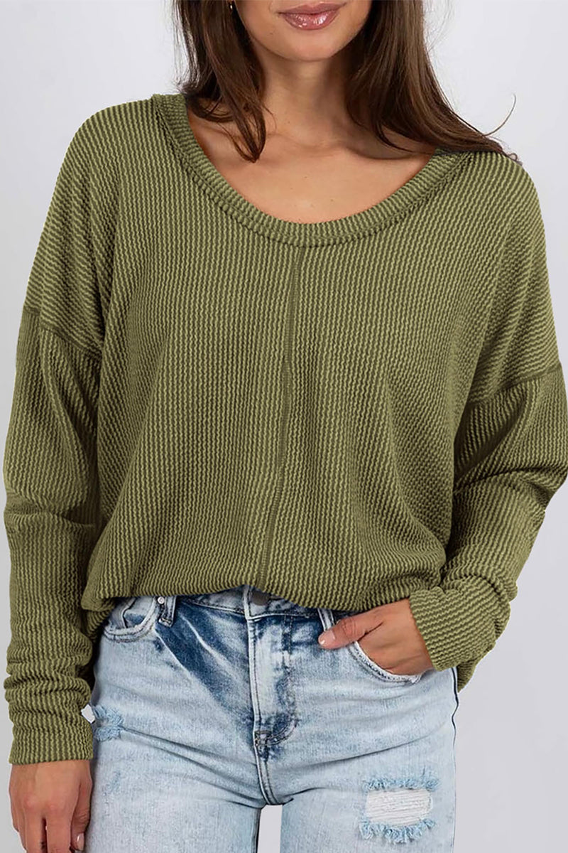 Women's Casual Long Sleeve Going Out Ribbed V Neck Loose Fit Trendy Cute Blouses