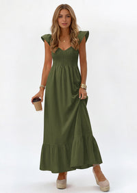 PRETTYGARDEN Women's Summer Casual Maxi Dresses Cap Sleeve V Neck Smocked Long Pockets Party Sundress Vacation Outfits PRETTYGARDEN