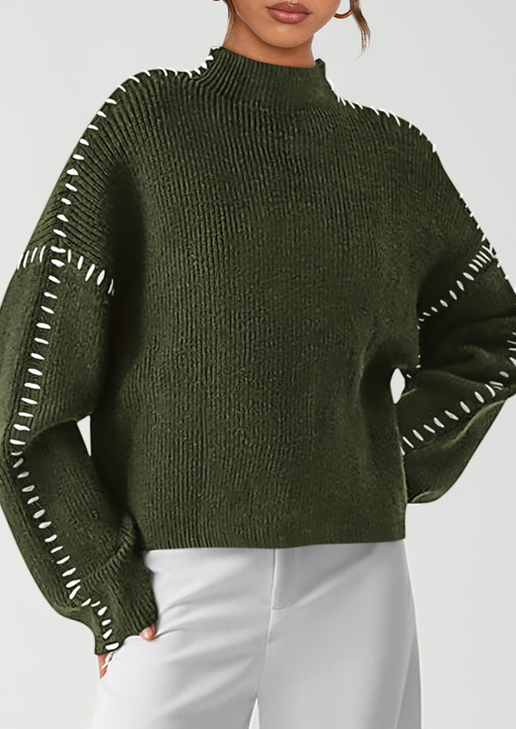 PRETTYGARDEN Women's Chunky Knit Sweaters Fall Long Sleeve Mock Neck Oversized Pullover Tops Winter Fashion Clothes