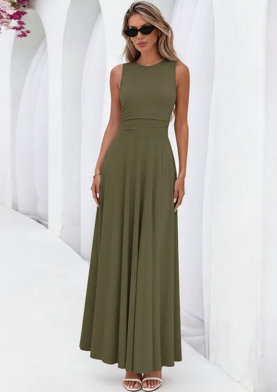 PRETTYGARDEN Womens Spring Dresses Casual Sleeveless Crewneck Aline Maxi Dress Stretch Tank Flowy Long Dresses