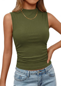 PRETTYGARDEN Tank Top for Women Summer Fashion Clothing Mock Neck Ribbed Knit Slim Fitted Shirts Going Out Tops PRETTYGARDEN