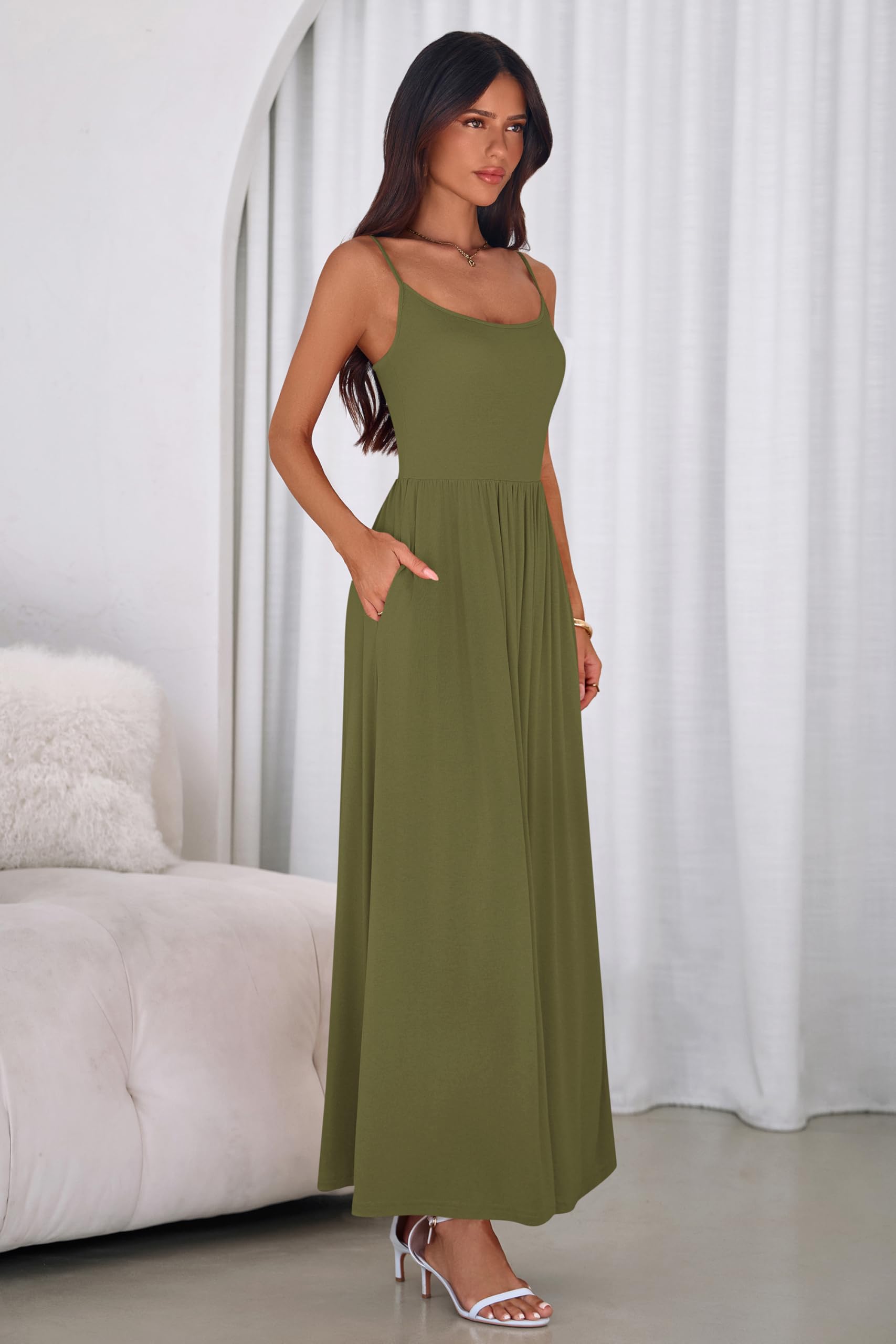 PRETTYGARDEN Womens Spaghetti Strap Maxi Dresses Sleeveless Summer Dress Long Casual Knit Flowy Beach Sundresses with Pockets PRETTYGARDEN