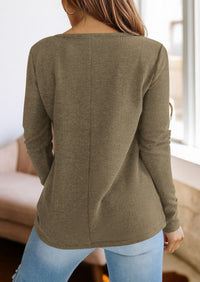 PRETTYGARDEN Long Sleeve Shirts for Women Fall V Neck Waffle Basic Tee Dressy Casual Winter Blouses Knit Tunic Tops