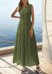 PRETTYGARDEN Summer Dresses for Women Sundresses Sleeveless V Neck Eyelet A Line Flowy Beach Vacation Spring Maxi Dress PRETTYGARDEN