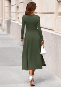 PRETTYGARDEN Women's Fall Long Sleeve Midi Dress Casual Elegant Ruffle Flowy A Line Swing Cocktail Party Dresses