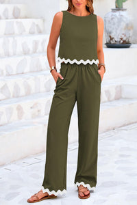 Sleeveless Tank Crop Top Wide Leg Pants Set