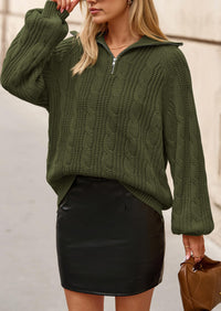 BTFBM Sweaters for Women Fall Fashion Loose Quarter Zip Pullover Collared Long Sleeve Cable Knit Winter Clothes