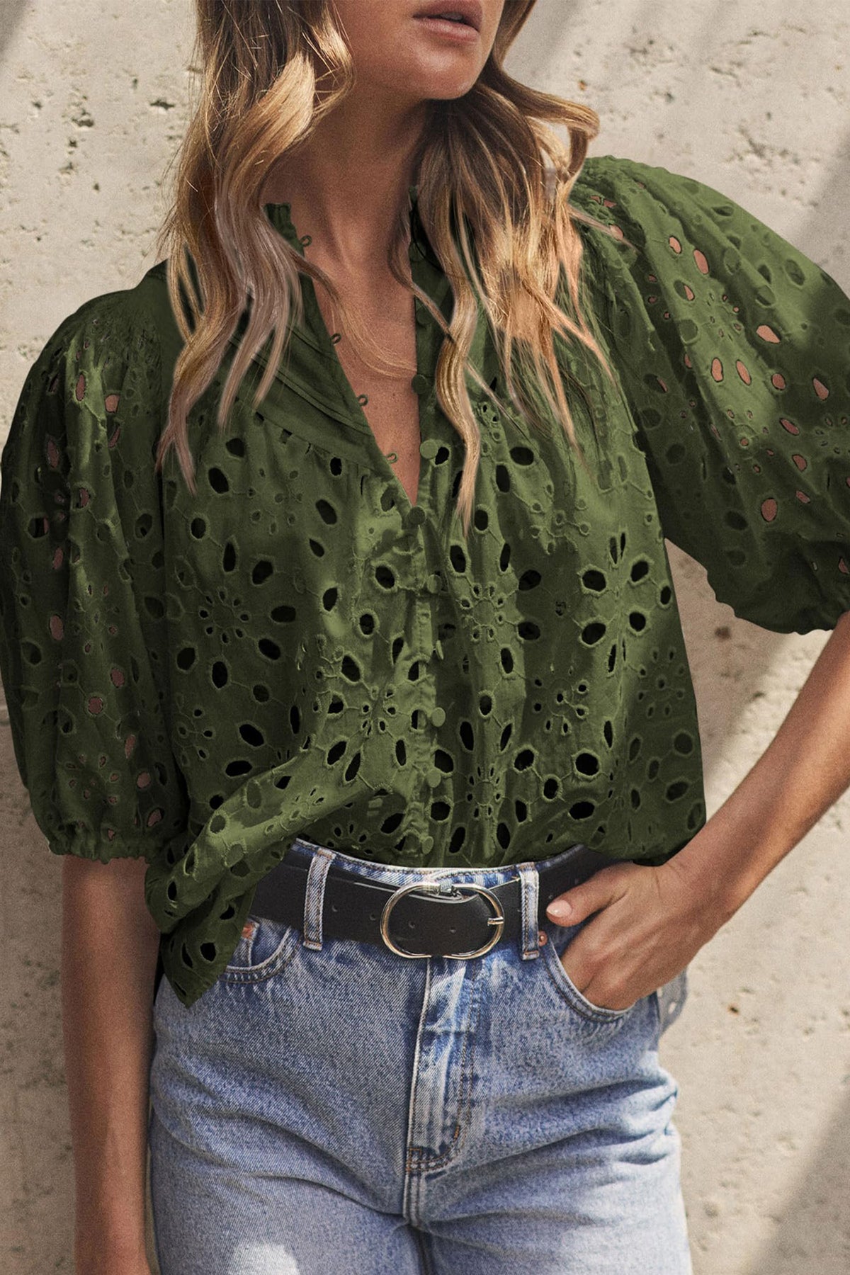 Hollow Out Lace Embroidered Blouse