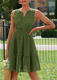 PRETTYGARDEN Women's Summer Dresses Sleeveless V Neck Eyelet Hollow Out Swing A Line Beach Vacation Sun Dress PRETTYGARDEN