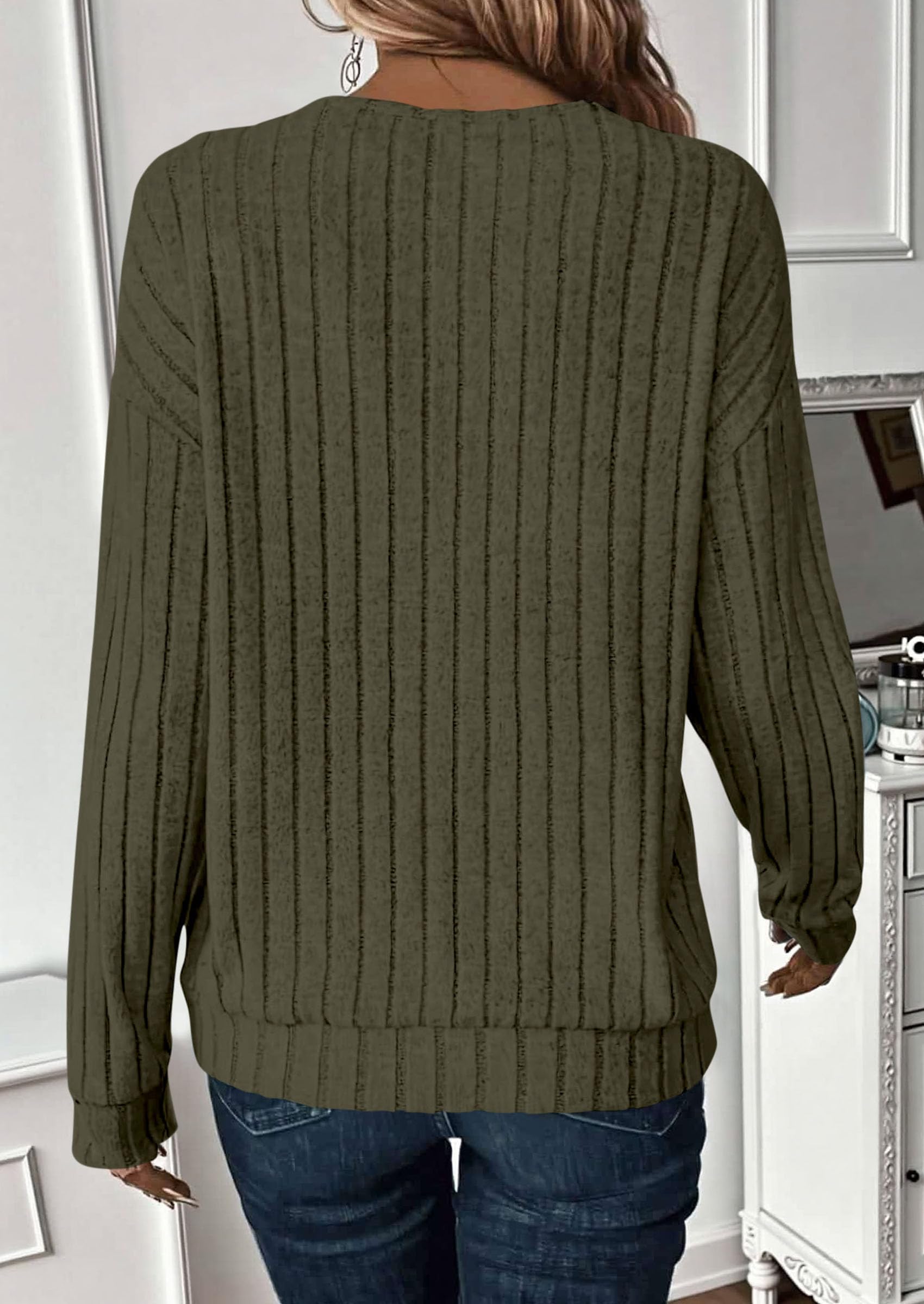 PRETTYGARDEN Fall Fashion Long Sleeve Shirts for Women Ribbed Knit V Neck Dressy Casual Lightweight Sweaters Tunic Tops