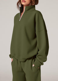 PRETTYGARDEN Womens Casual Two Piece Sets Fall Outfits Quarter Zip Sweatshirts Straight Leg Pants Sweatsuits Tracksuit