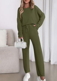 PRETTYGARDEN Womens 2 Piece Matching Lounge Sets Fall Long Sleeve Boatneck Sweatsuit Drawstring Sweatpants Pockets