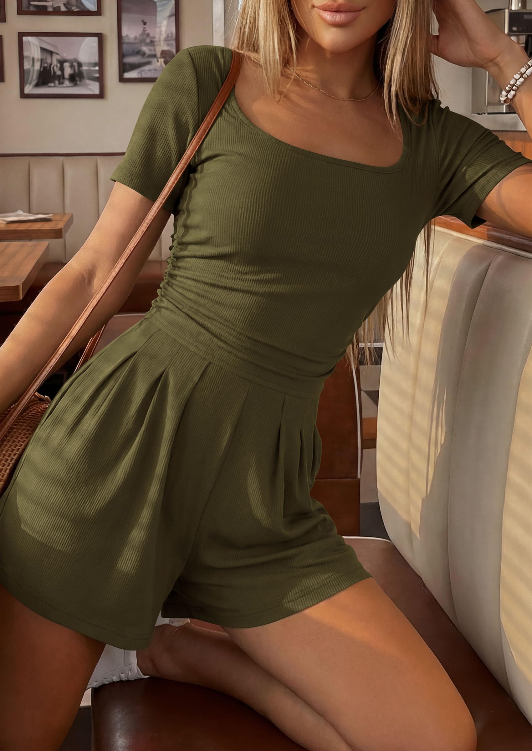 PRETTYGARDEN Summer Rompers For Women Short Sleeve Shirt Knit Shorts One Piece Jumpsuit Casual Beach Vacation Clothes PRETTYGARDEN